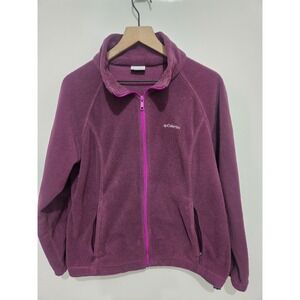 Columbia Womens Plus Size 1X Plum Purple Full Zip Fleece Jacket Mock Neck Outdoo